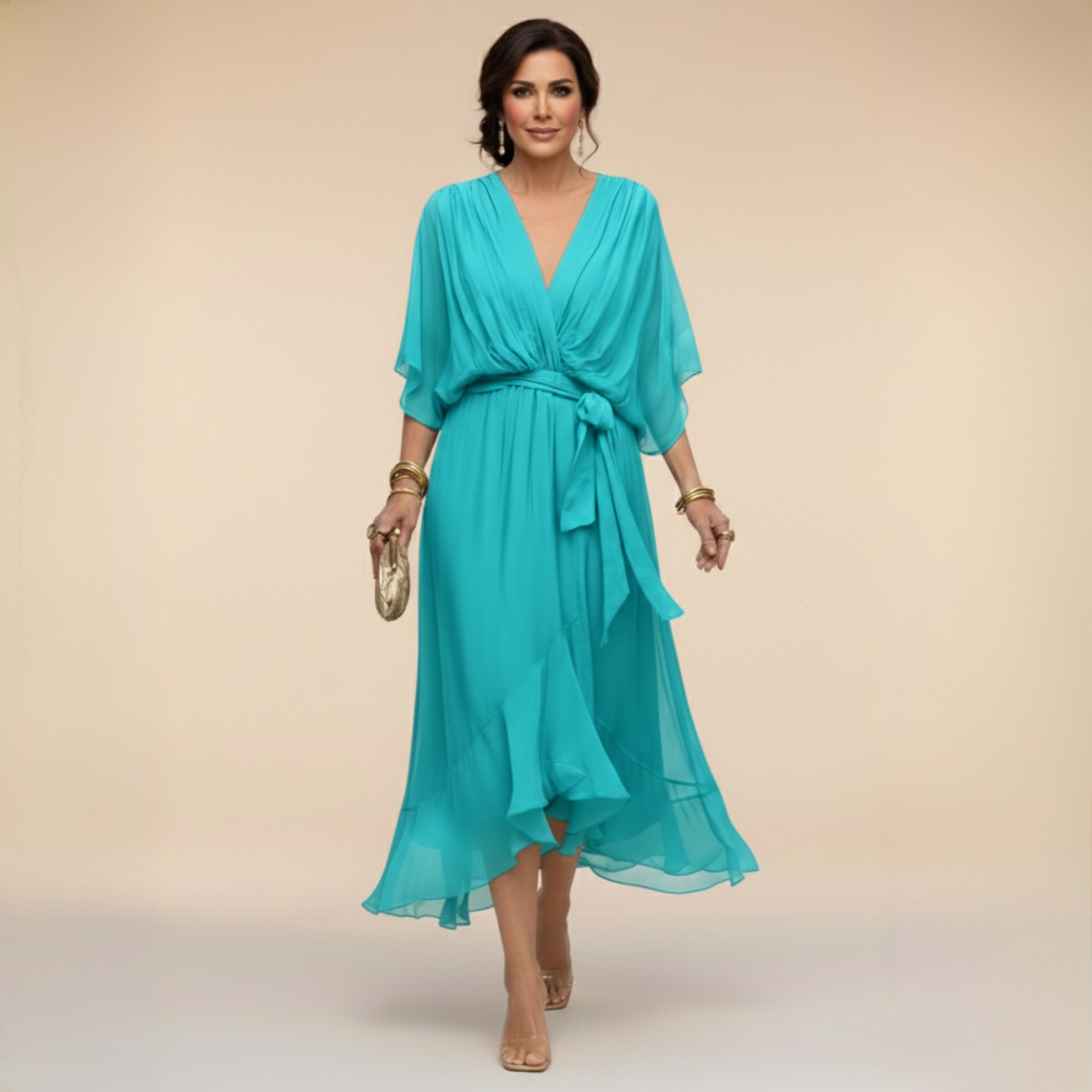 Monica - Elegantes V-Ausschnitt-Kleid