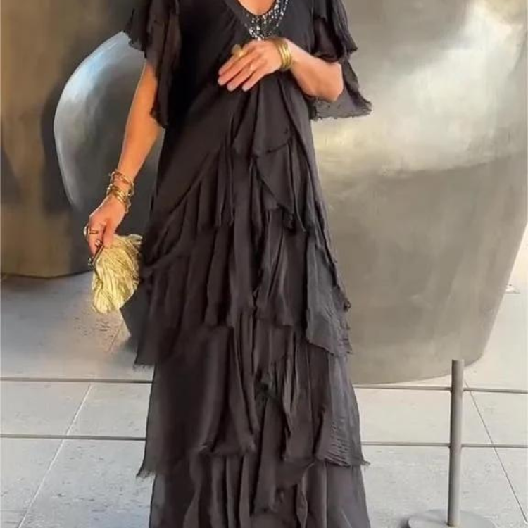 SAVANE | Langes, fließendes Kleid mit elegantem V-Ausschnitt