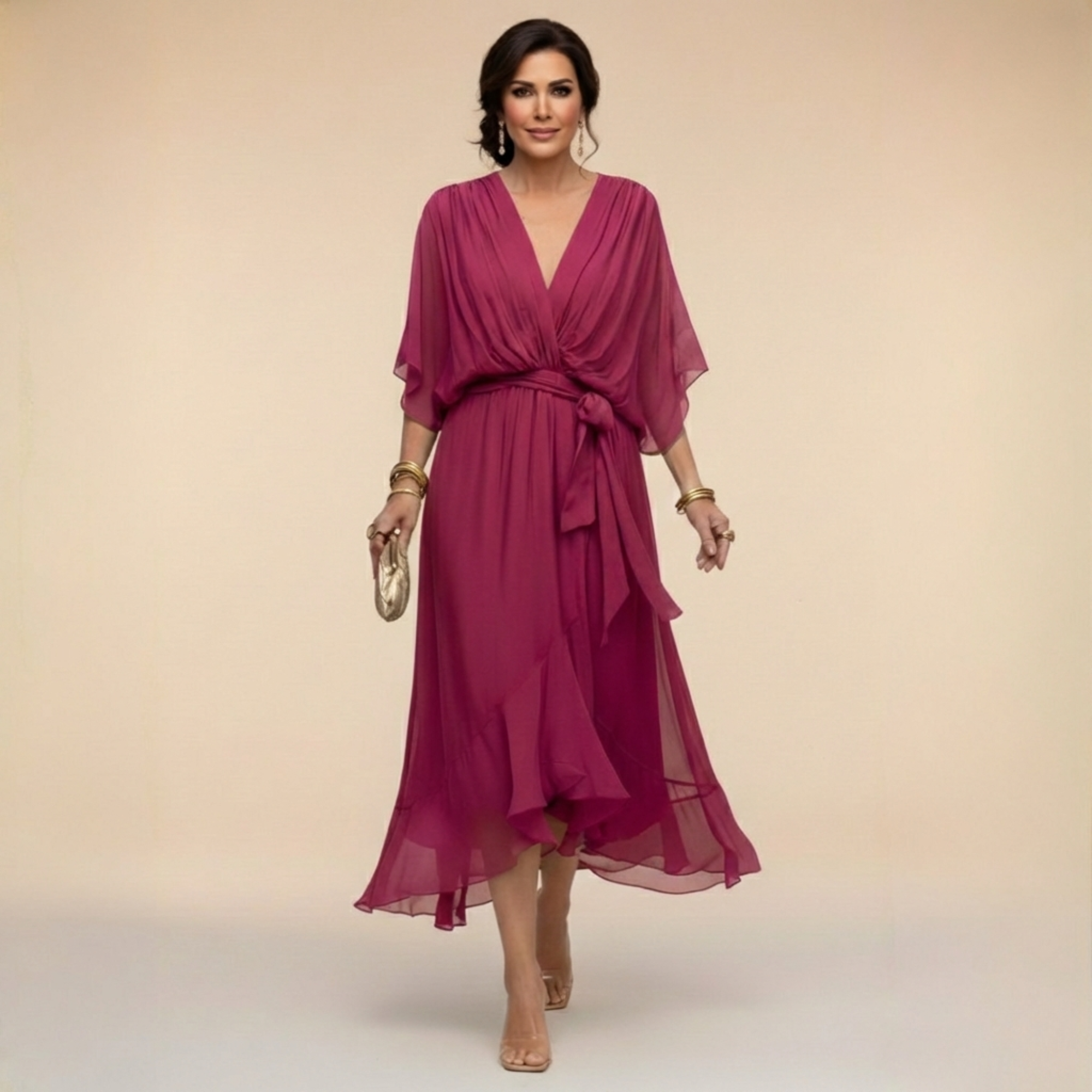 Monica - Elegantes V-Ausschnitt-Kleid