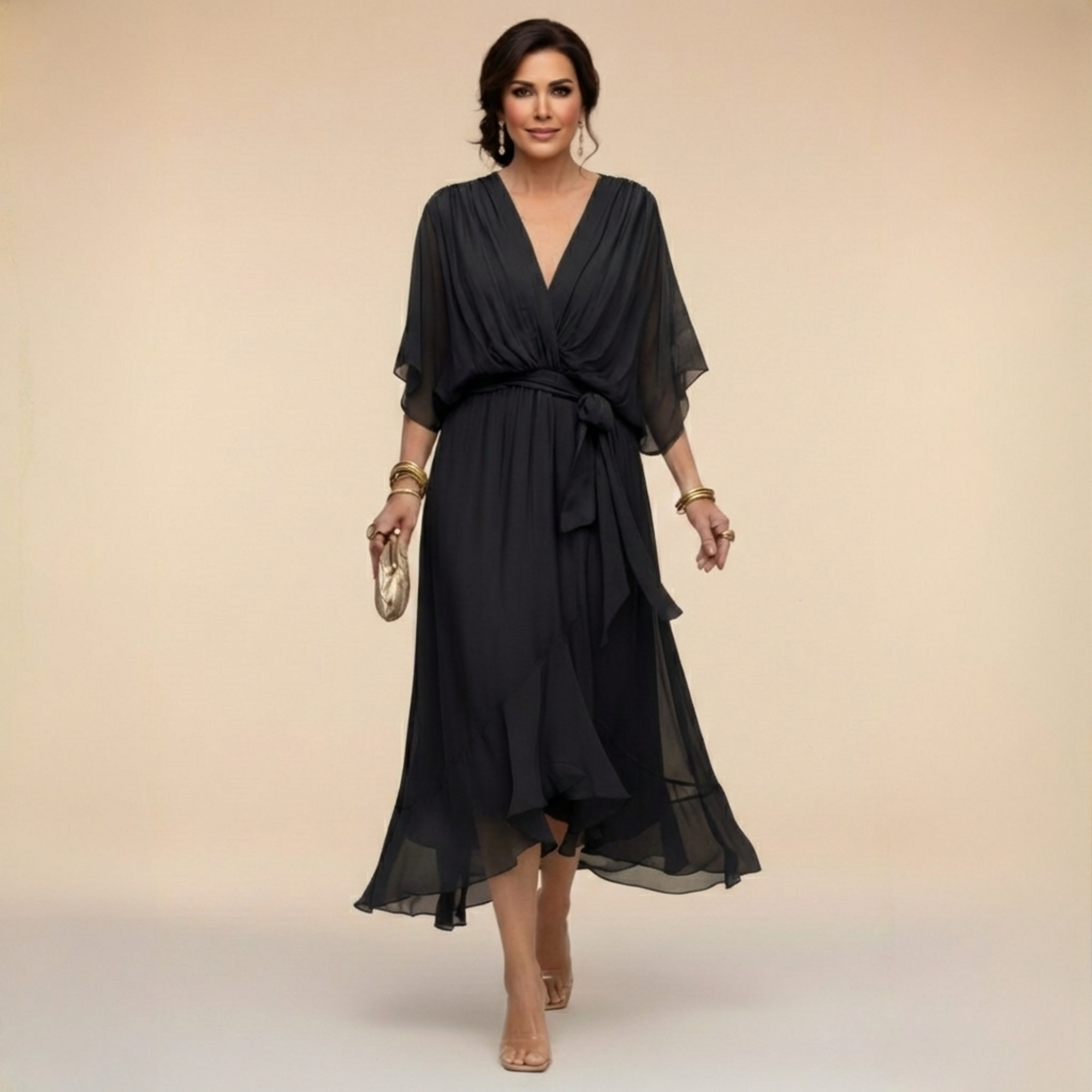 Monica - Elegantes V-Ausschnitt-Kleid