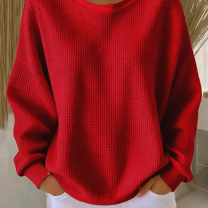 Weißer Oversized-Waffelstrickpullover – Lässig & Bequem