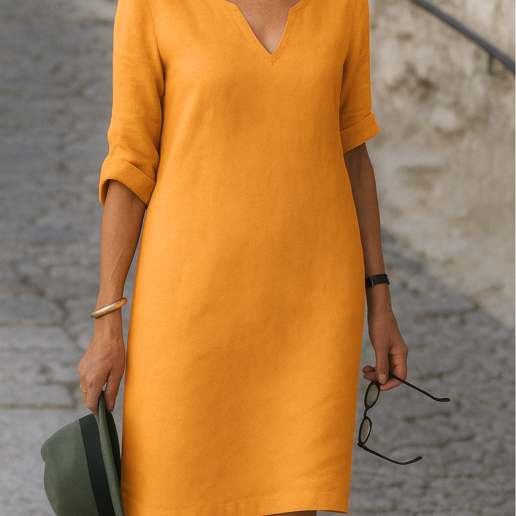 ADRIANA | Fließendes V-Ausschnitt-Kleid mit eleganter Silhouette für jeden Moment des Tages