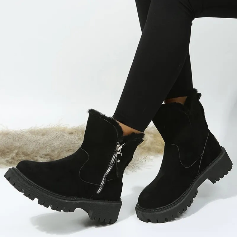 Warme Damen-Winterstiefel mit Reißverschluss – Beige