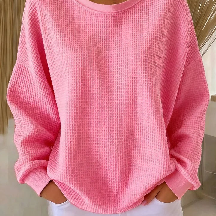 Weißer Oversized-Waffelstrickpullover – Lässig & Bequem