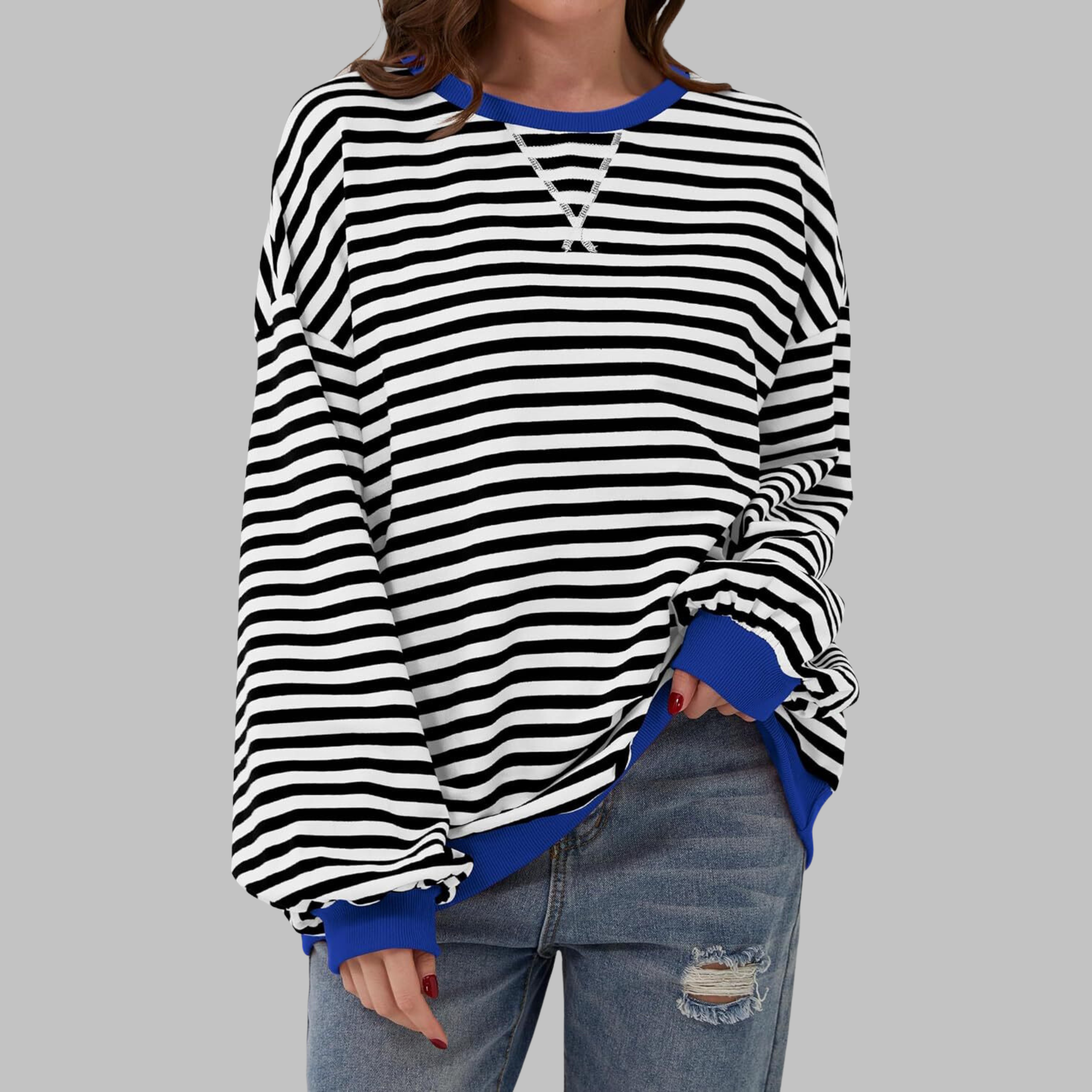 LUKA™ Gestreifter, langärmeliger Freizeitsweater mit Rundhalsausschnitt
