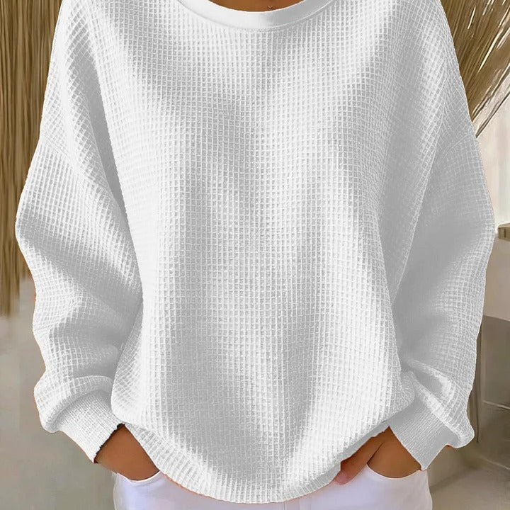 Weißer Oversized-Waffelstrickpullover – Lässig & Bequem