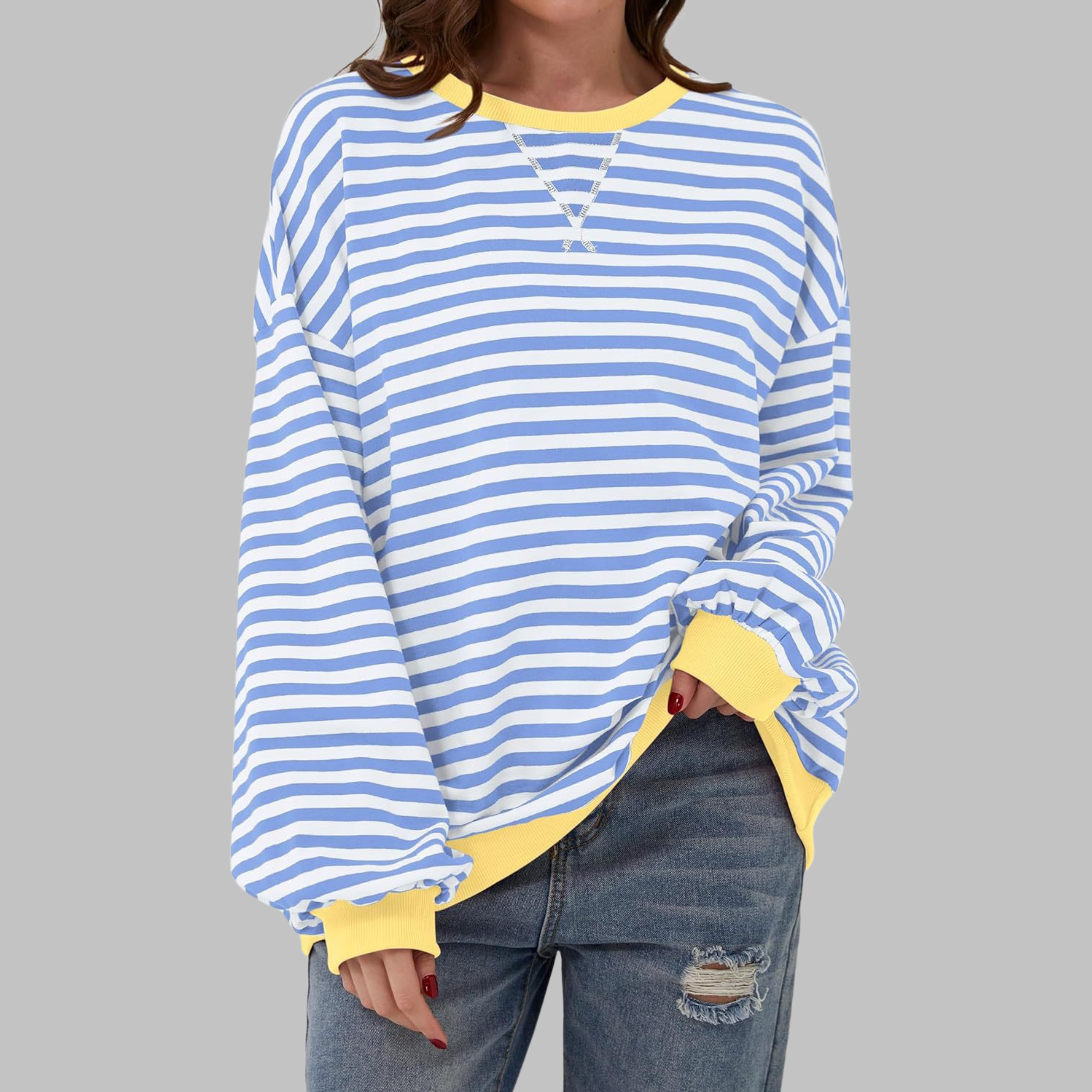 LUKA™ Gestreifter, langärmeliger Freizeitsweater mit Rundhalsausschnitt