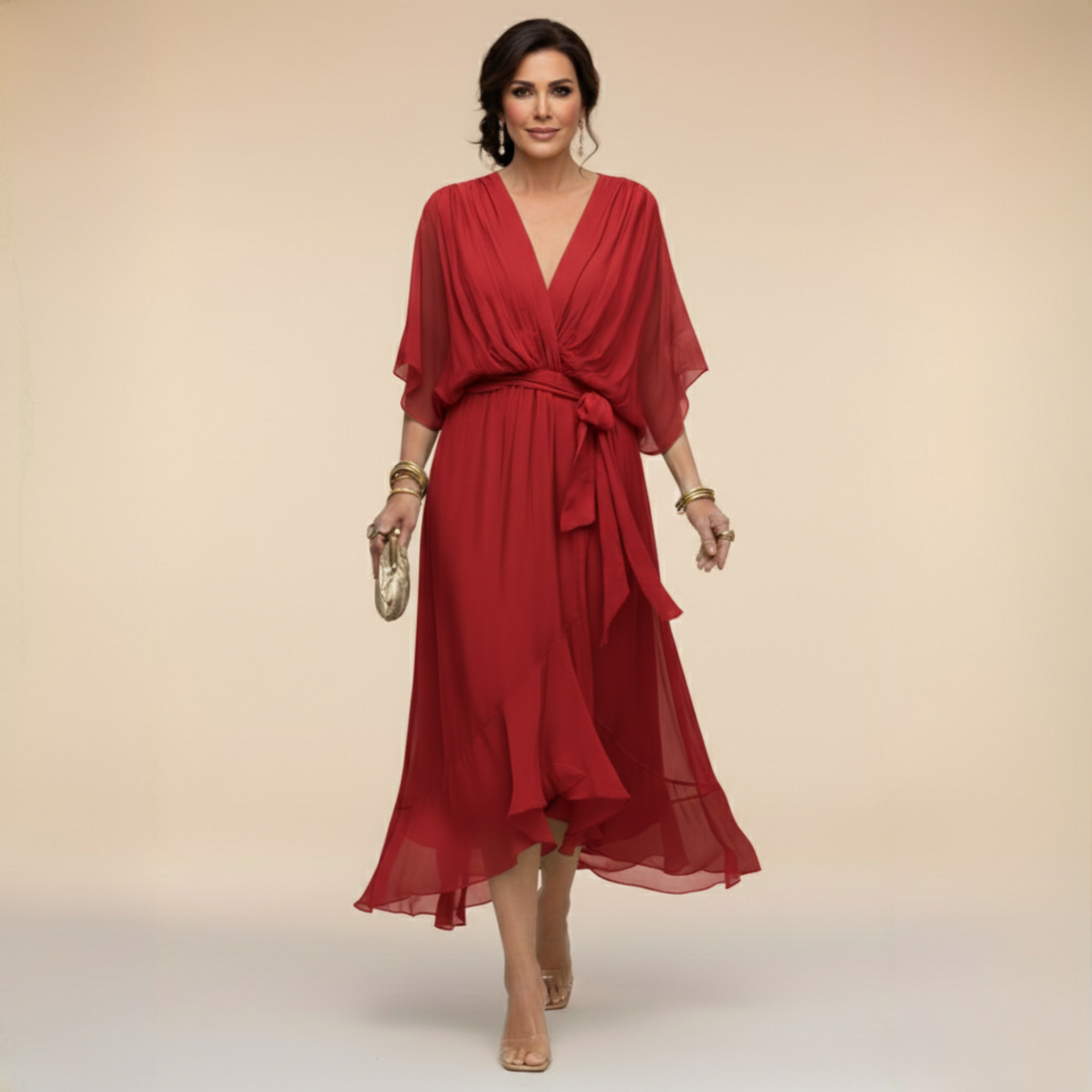 Monica - Elegantes V-Ausschnitt-Kleid