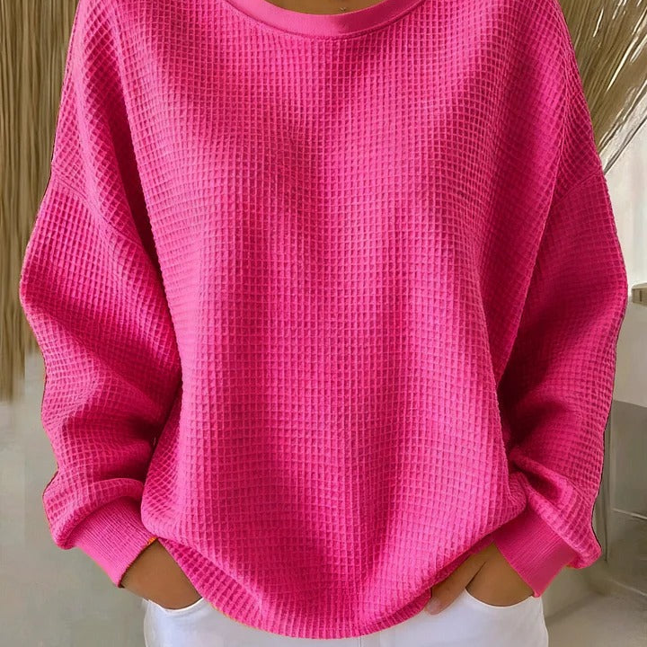 Weißer Oversized-Waffelstrickpullover – Lässig & Bequem
