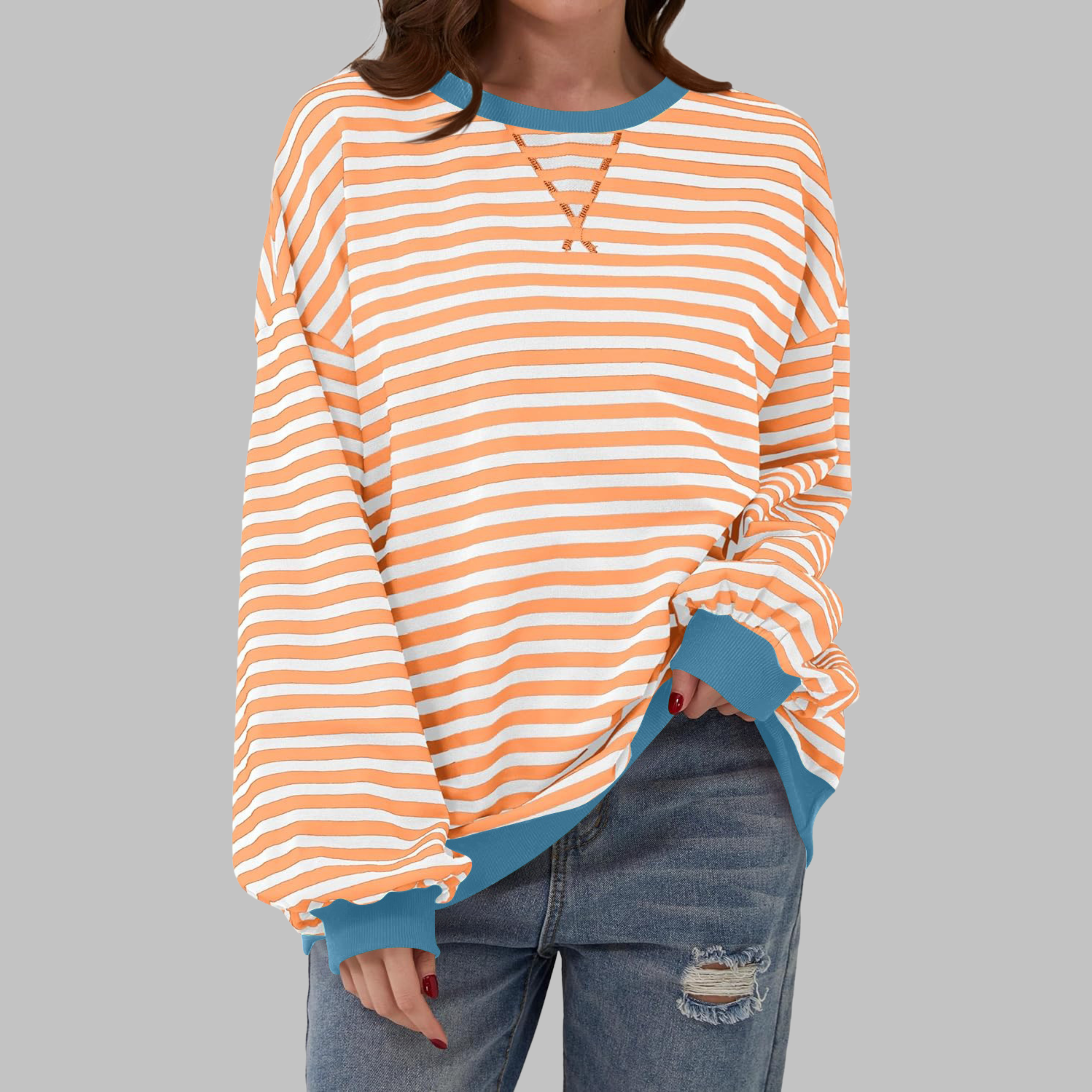 LUKA™ Gestreifter, langärmeliger Freizeitsweater mit Rundhalsausschnitt