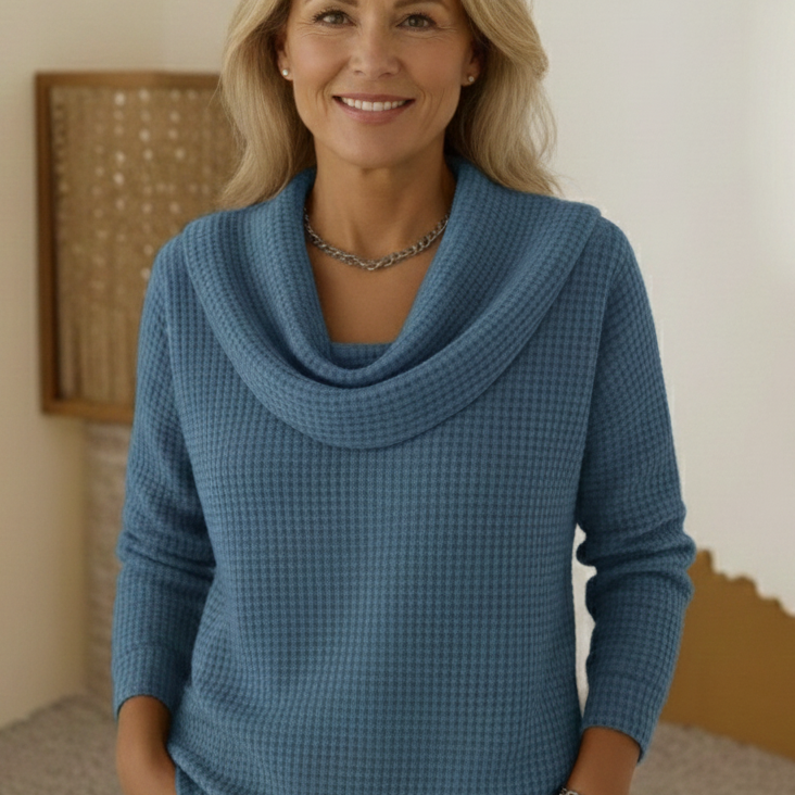 Amber™ – Warmes Waffelpullover mit elegantem Wasserfallausschnitt