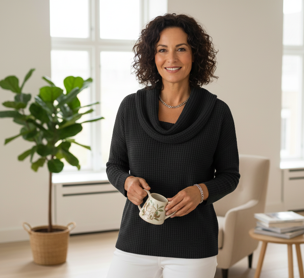 Amber™ – Warmes Waffelpullover mit elegantem Wasserfallausschnitt