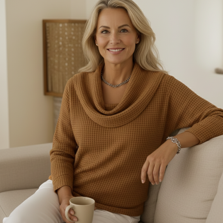 Amber™ – Warmes Waffelpullover mit elegantem Wasserfallausschnitt