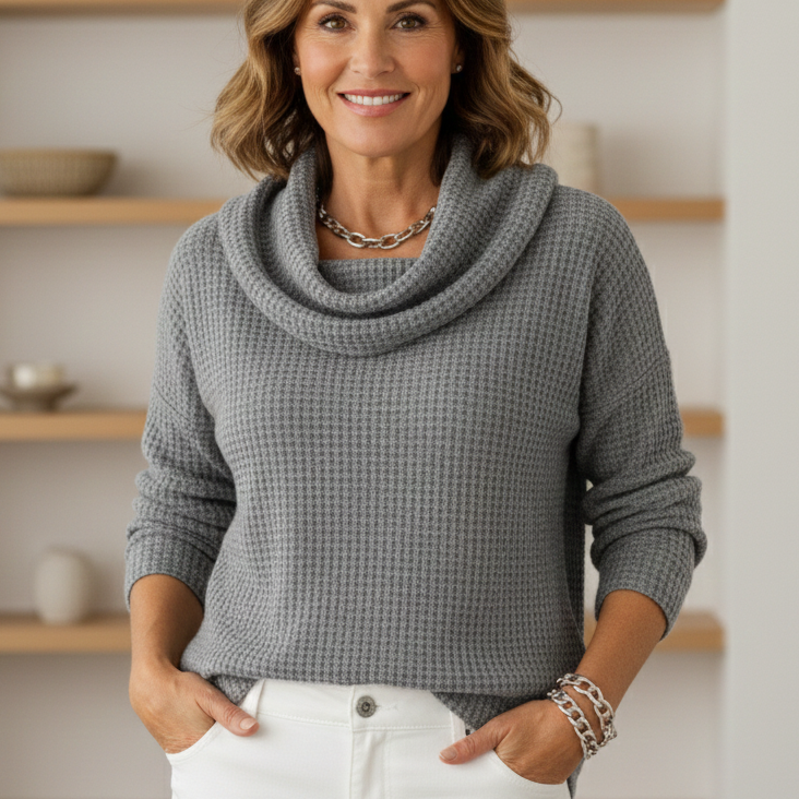 Amber™ – Warmes Waffelpullover mit elegantem Wasserfallausschnitt