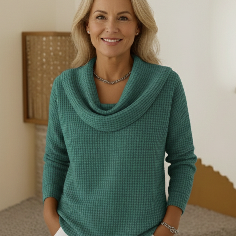 Amber™ – Warmes Waffelpullover mit elegantem Wasserfallausschnitt