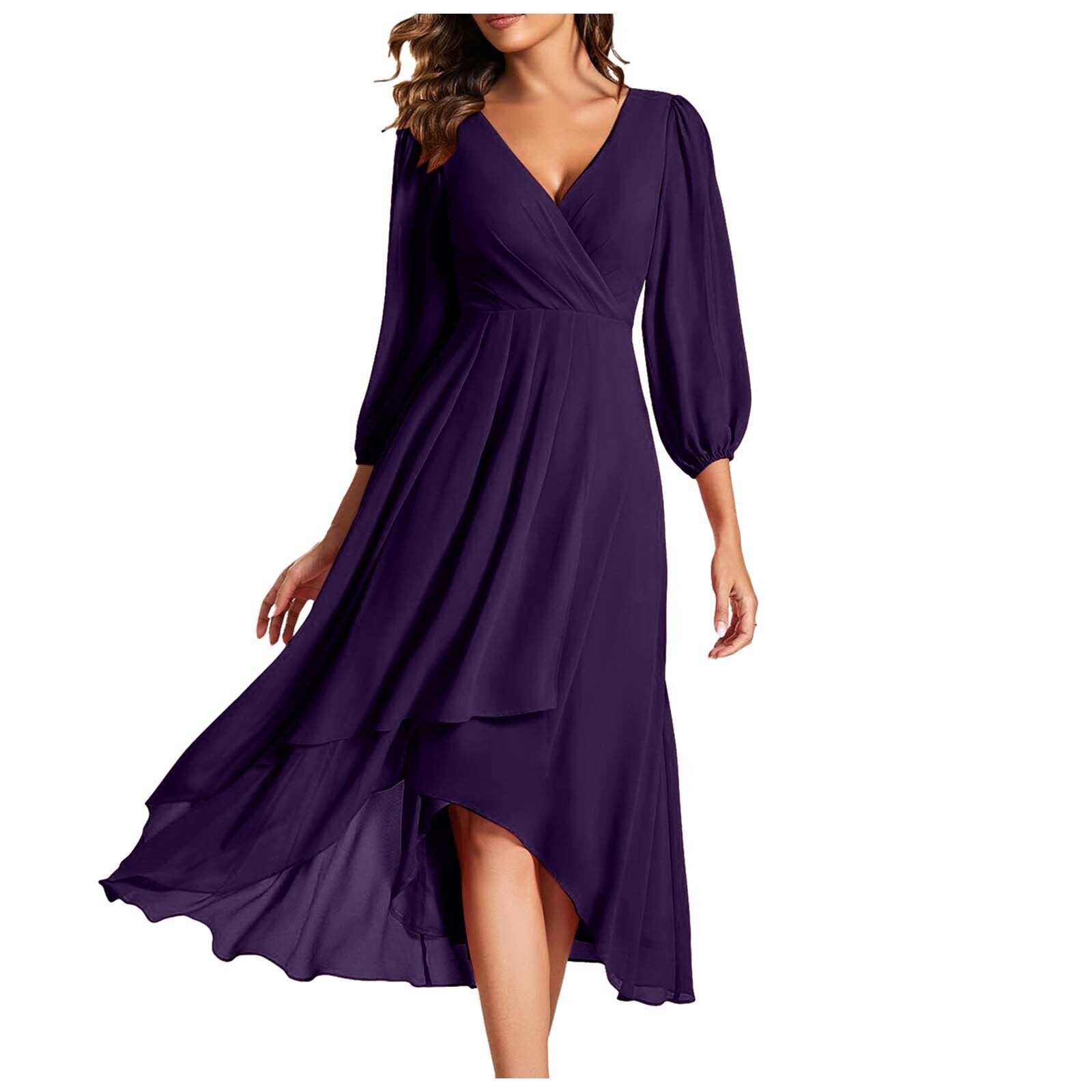 AURORA | Asymmetrisches V-Ausschnitt-Kleid mit fließendem Rock für moderne Eleganz