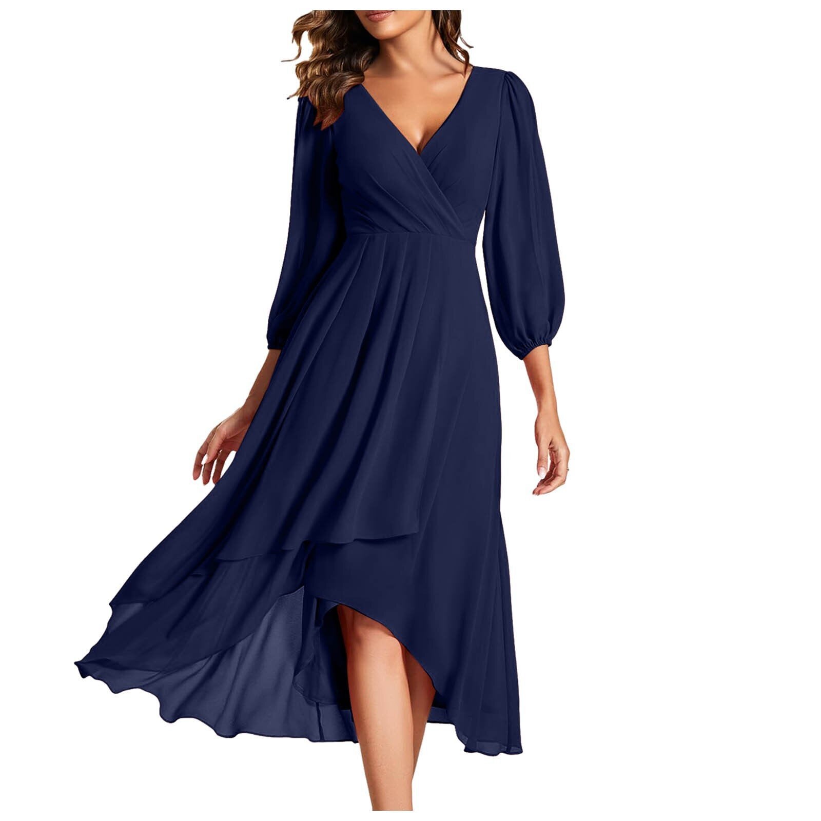 AURORA | Asymmetrisches V-Ausschnitt-Kleid mit fließendem Rock für moderne Eleganz