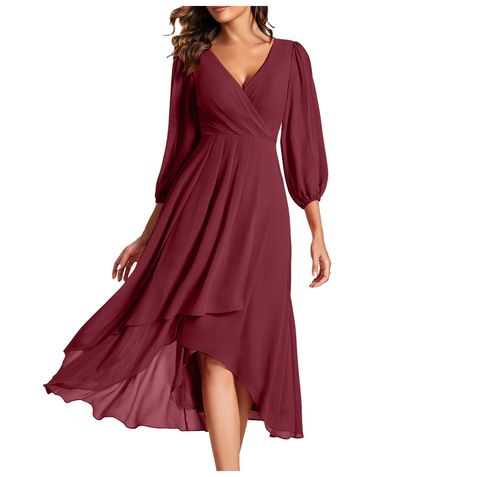 AURORA | Asymmetrisches V-Ausschnitt-Kleid mit fließendem Rock für moderne Eleganz