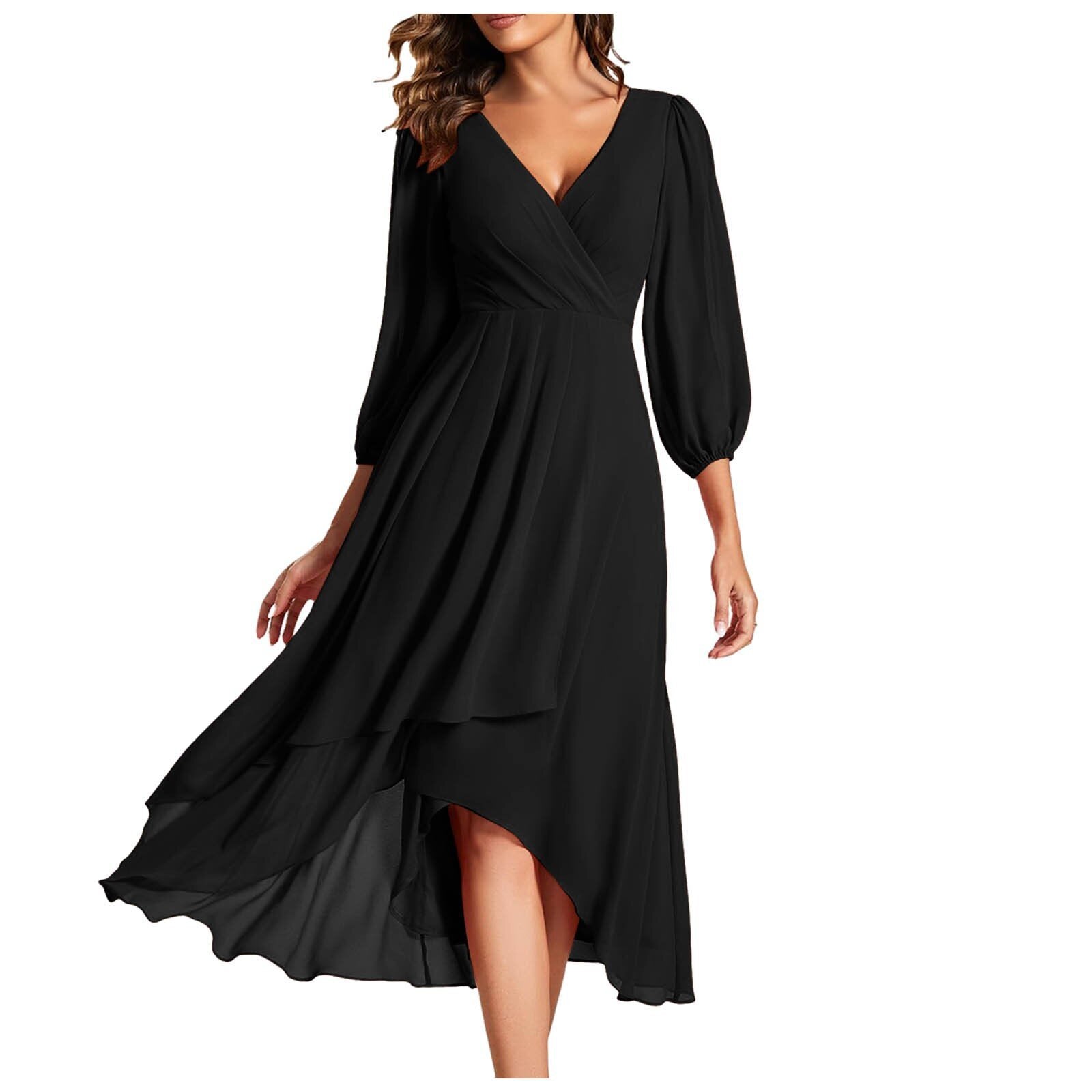 AURORA | Asymmetrisches V-Ausschnitt-Kleid mit fließendem Rock für moderne Eleganz
