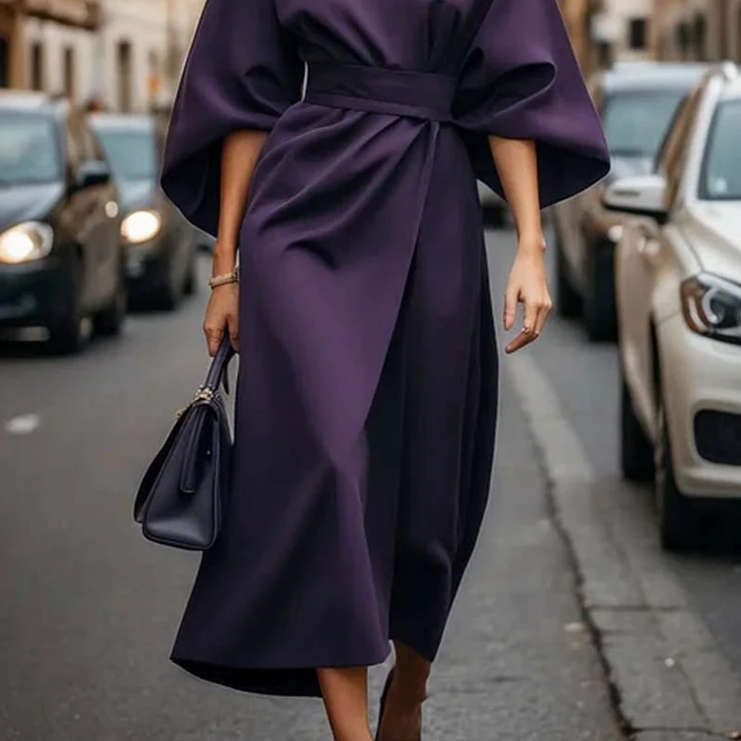 Sonia | Elegante Jurk met Lanternmouwen en Tailleband