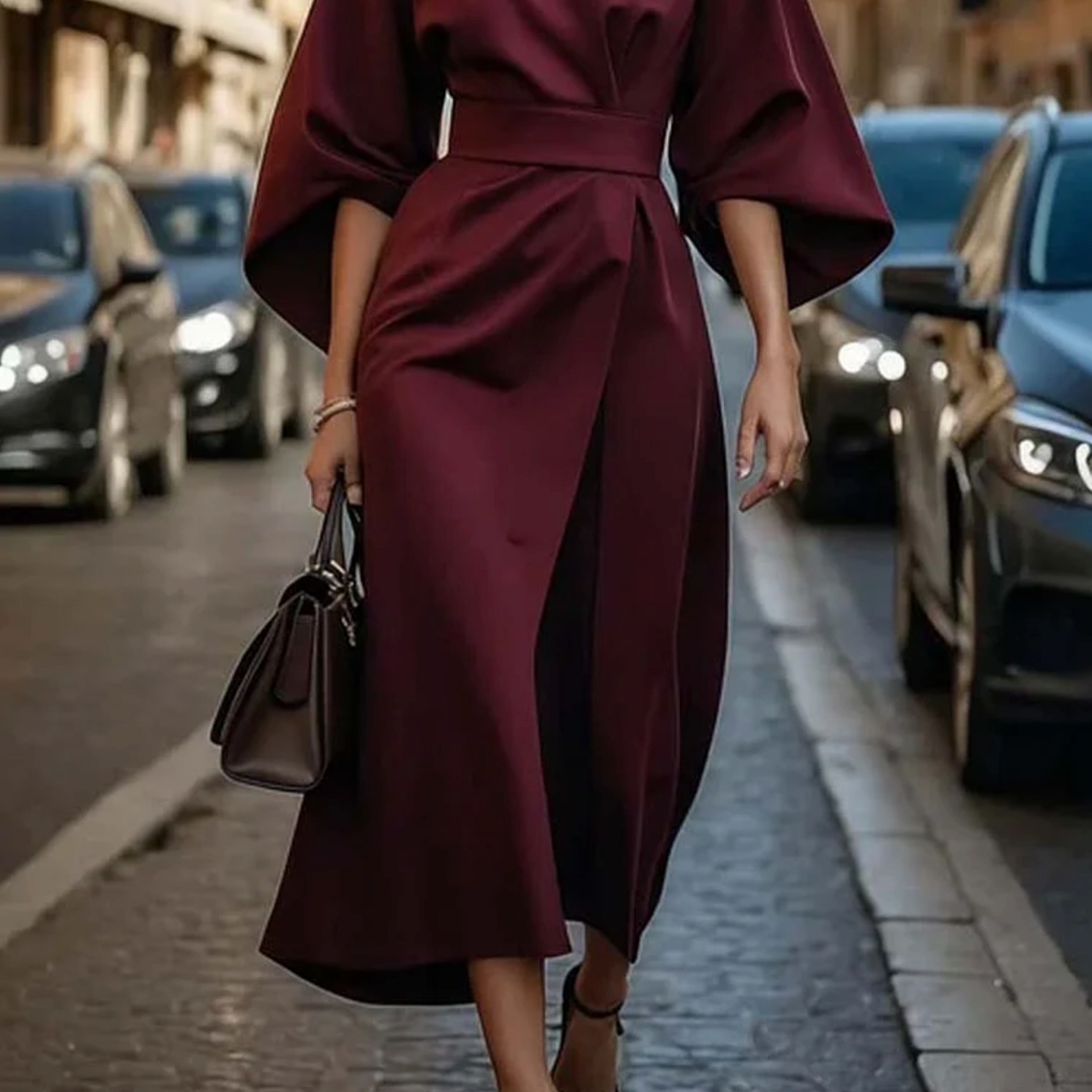 Sonia | Elegante Jurk met Lanternmouwen en Tailleband