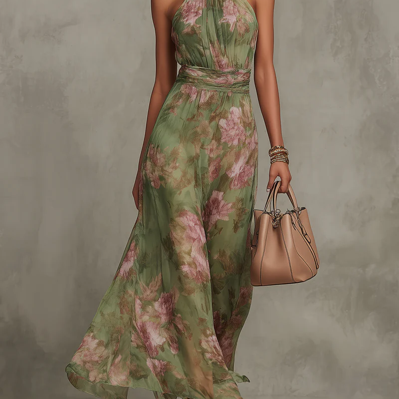 Aria - Elegantes grünes Blumenkleid