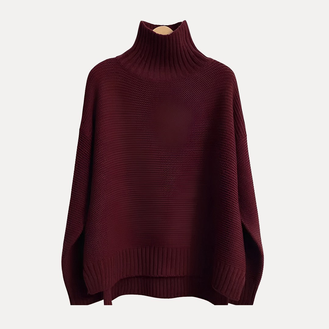 Gebreide Turtleneck Poncho Trui – Beige