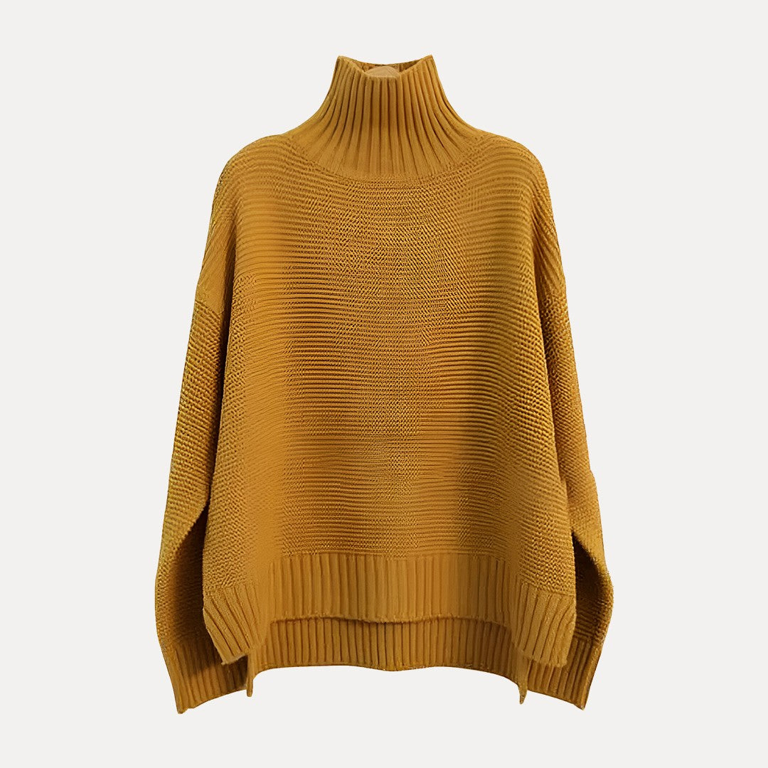 Gebreide Turtleneck Poncho Trui – Beige
