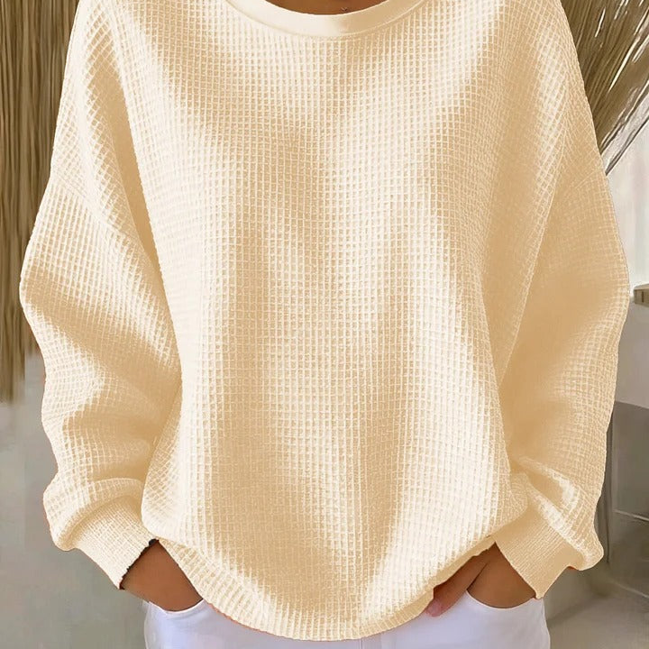 Weißer Oversized-Waffelstrickpullover – Lässig & Bequem