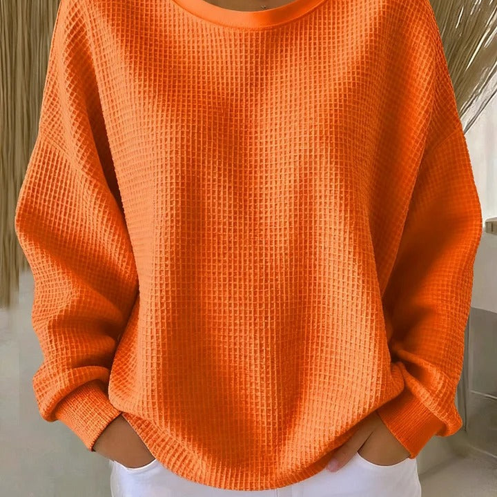 Weißer Oversized-Waffelstrickpullover – Lässig & Bequem