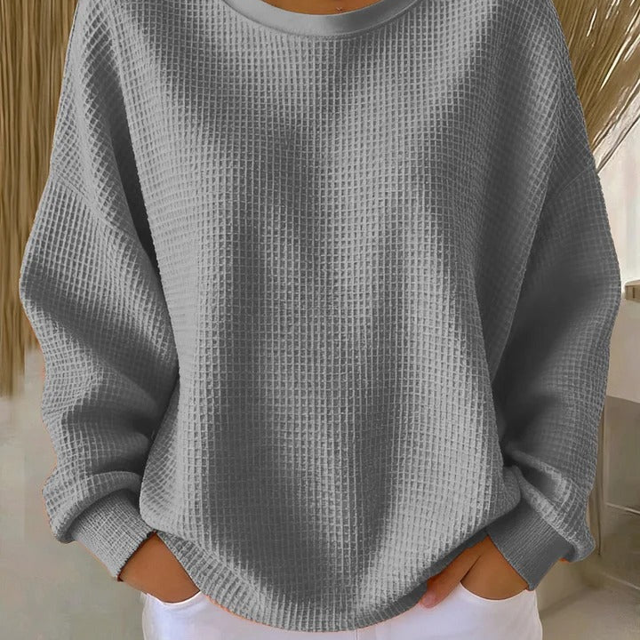 Weißer Oversized-Waffelstrickpullover – Lässig & Bequem