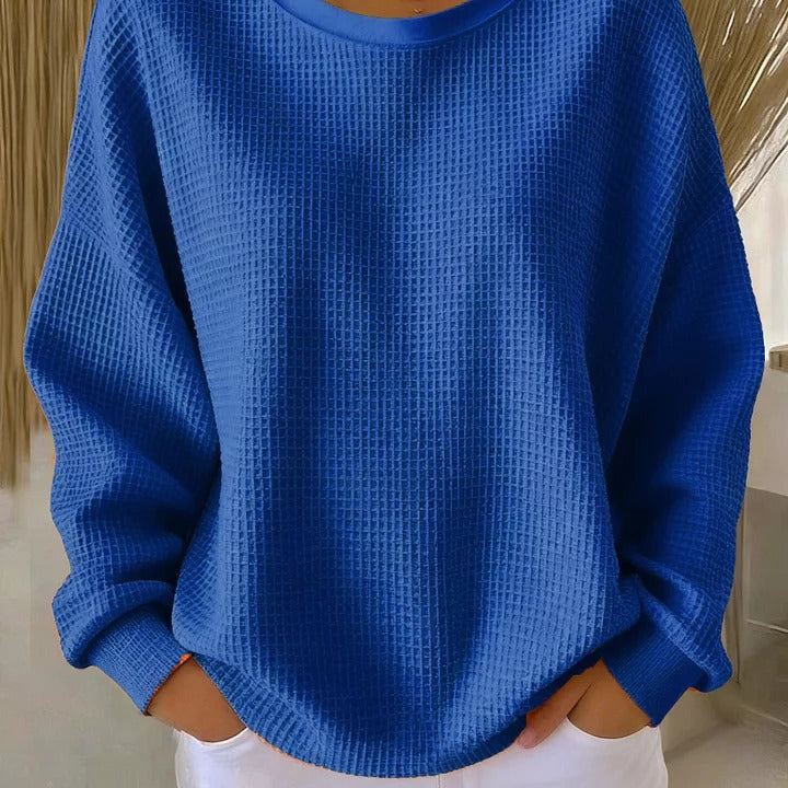 Weißer Oversized-Waffelstrickpullover – Lässig & Bequem