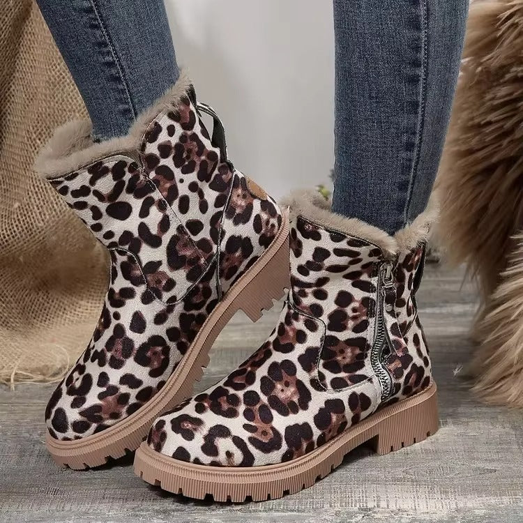 Warme Damen-Winterstiefel mit Reißverschluss – Beige
