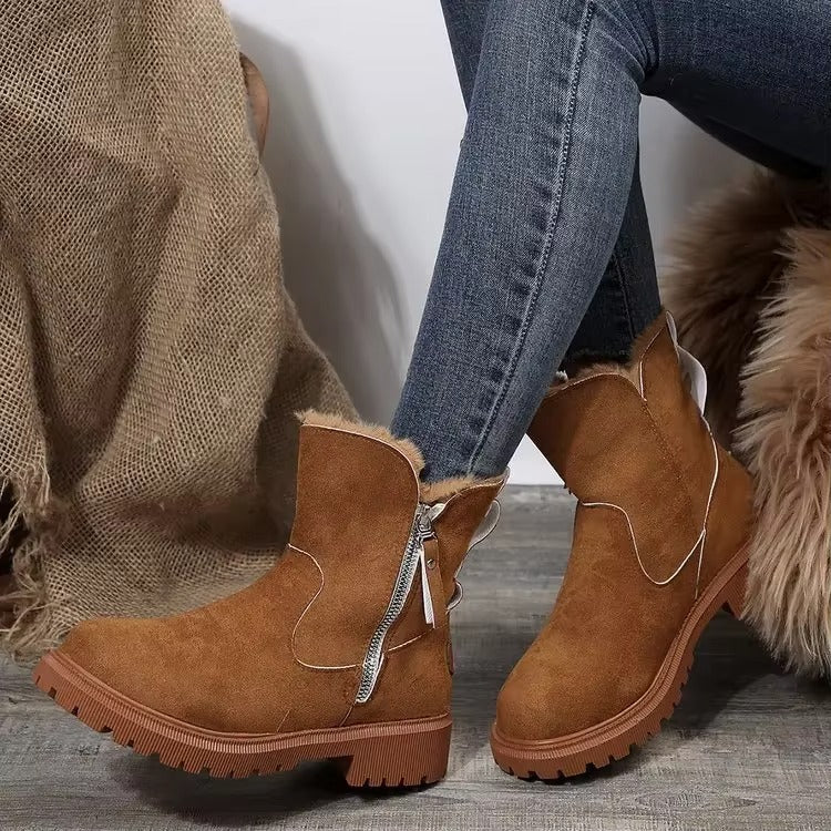 Warme Damen-Winterstiefel mit Reißverschluss – Beige