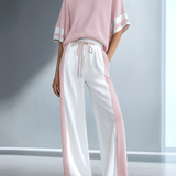 Women's Stylish Casual Brown Color-block Short-sleeved Knitted Top And Trousers Set