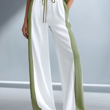 Women's Stylish Casual Brown Color-block Short-sleeved Knitted Top And Trousers Set